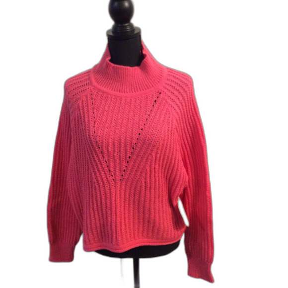 New NWT Altar'd State Cozy Hot Pink Mock Turtleneck Sweater Large L Cropped - Picture 1 of 5